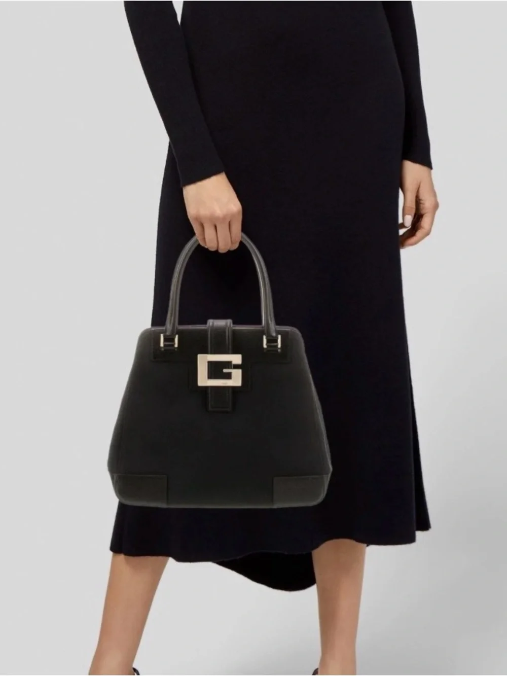 Gucci Black Satchel with Gold G-Buckle and Logo Pouch